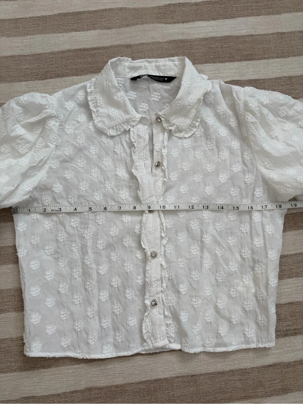Zara White Swiss Dot Puff Sleeve Ruffle Crop Blouse Top Medium